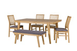 Oak veneer dining set with matching chairs.