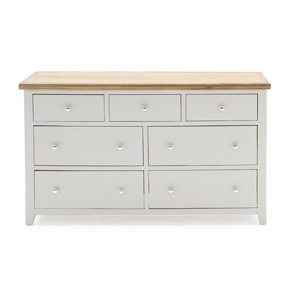 Sleek grey hand-painted wide chest of drawers for bedroom organization