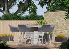 Create a sophisticated outdoor bar area with the Santorioni Bar Table Garden Set 1 White. Enjoy the company of friends and family while sitting on 6 comfortable bar stools around the elegant firepit table.