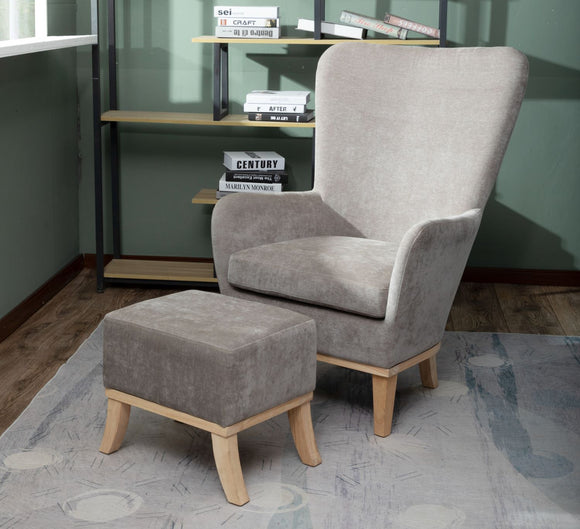 Parker 1986 Chair And Footstool Light Grey