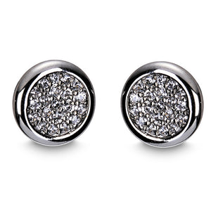 A visual of the "Newgrange Silver Diamante Round Earrings" showcasing their exquisite design and shimmering stones.
