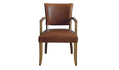 Solid oak leg dining chair upholstered in tan brown leather - Duke Dining Armchair for dining room or kitchen.