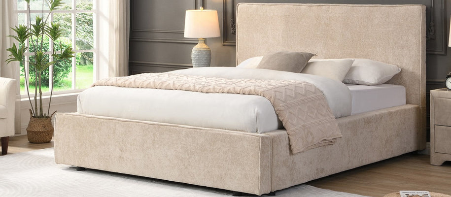 Modern upholstered bed frame with headboard