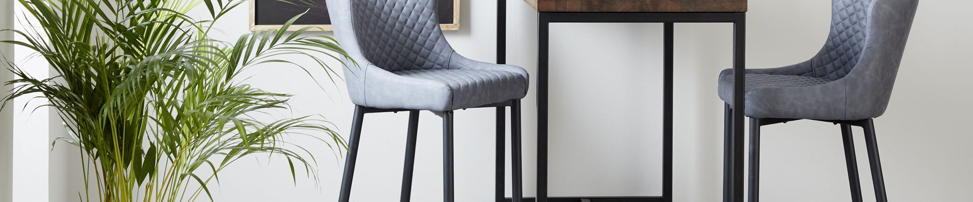 Ottowa Dining Room Furniture Collection - Upholstered Chairs and Counter Stools with Inner Harlequin Stitching and Black Metal Legs