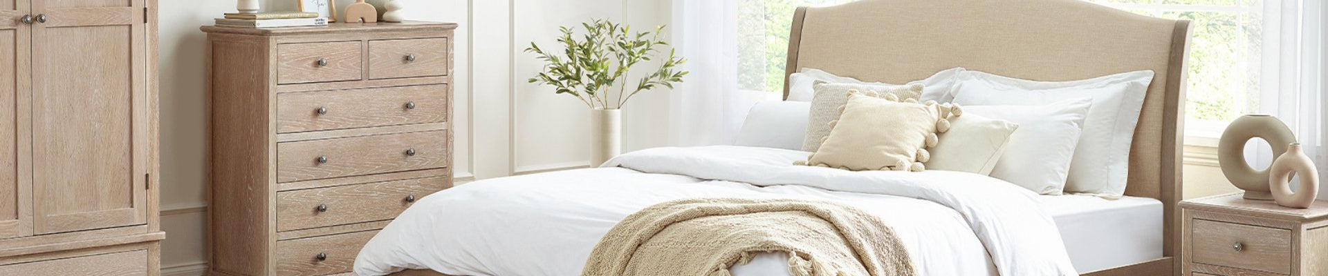 Elegant bedroom furniture including beds, wardrobes, dressers, and bedside tables for a beautifully furnished space.