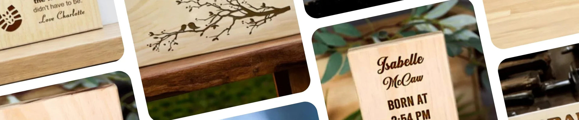 A collection of decorative plaques, hangers, and table stands used as thoughtful gifts for birthdays, weddings, and other special occasions.