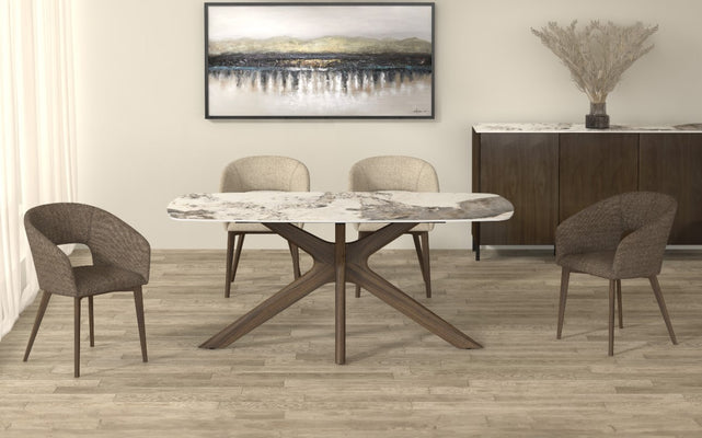 A stylish dining table with elegant dining chairs, perfect for enhancing your home decor.