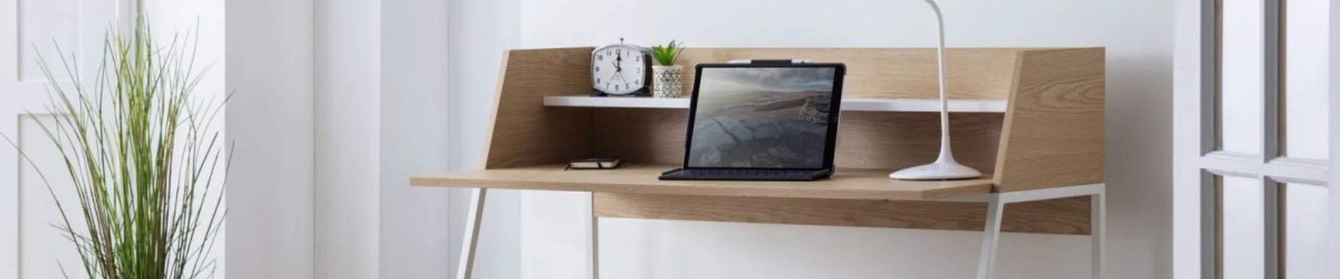 A variety of stylish home office desks, including small desks, writing desks, and office desks, designed for modern workspaces.