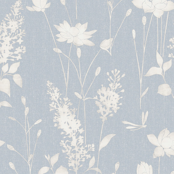 Floral wallpaper Dragonfly Garden Chalk Blue