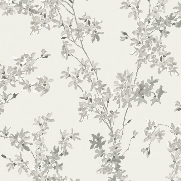 Floral wallpaper Forsythia Steel