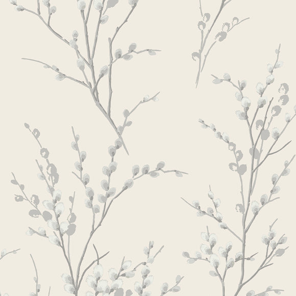 Elegant Pussy Willow Off White and Steel wallpaper