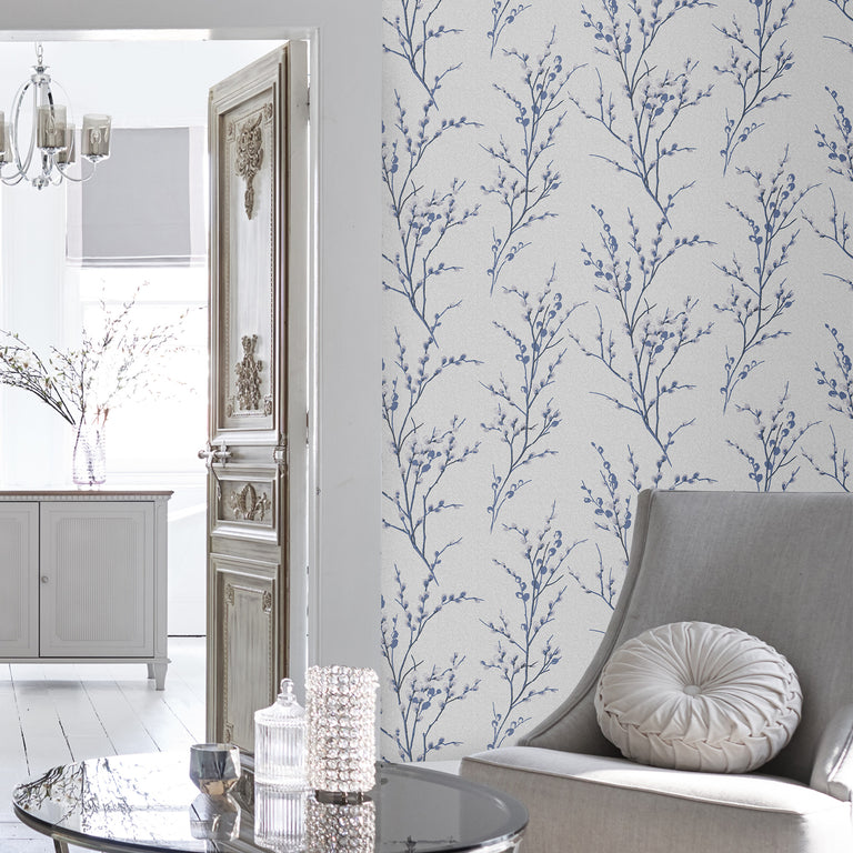 Laura Ashley Wallpaper Pussy Willow Off White and Midnight