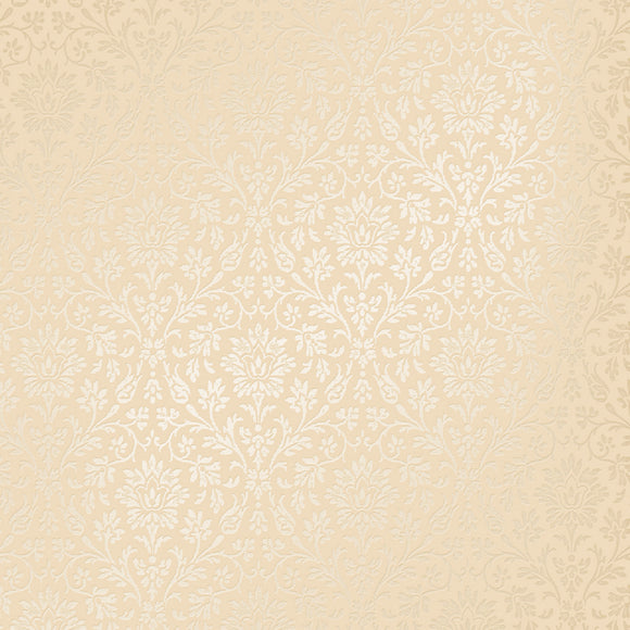 Small-scale damask wallpaper in linen