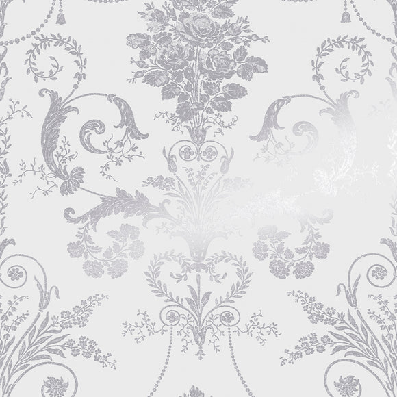 Elegant damask wallpaper Laura Ashley Josette Metallic Silver