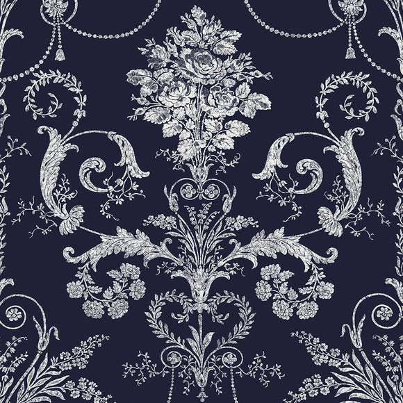 Elegant damask wallpaper Laura Ashley Josette Midnight