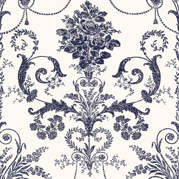 Elegant damask wallpaper Laura Ashley Josette Off White and Midnight