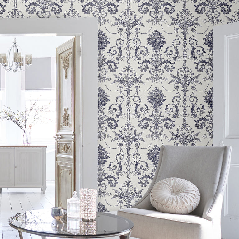 Laura Ashley Wallpaper Josette Off White and Midnight