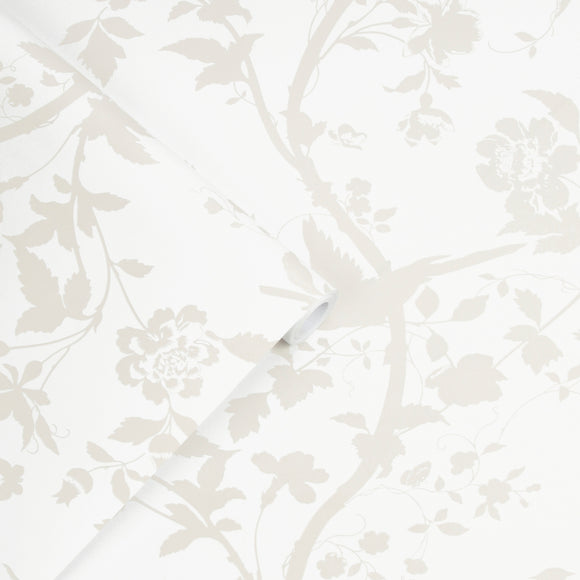 Elegant botanical wallpaper Oriental Garden Pearlescent White