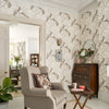 Classic floral wallpaper in soft truffle brown