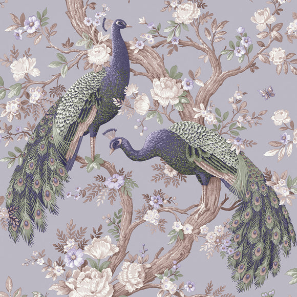 Elegant peacocks wallpaper Laura Ashley Belvedere Pale Iris