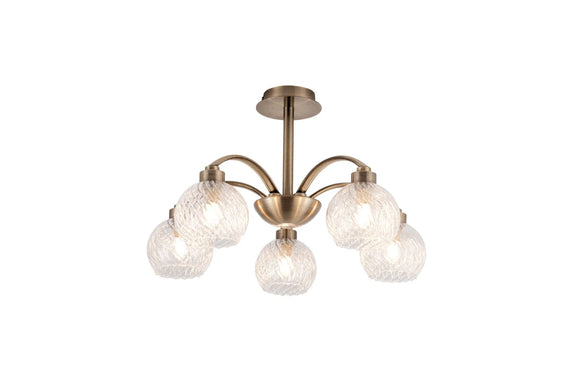 Antique brass semi flush ceiling light with five bulbs - 5 Light Antique Brass