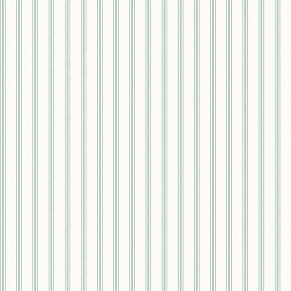 Farmhouse style wallpaper with sage green stripes by Laura Ashley