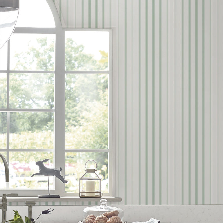 Laura Ashley Wallpaper Farnworth Stripe Sage Green