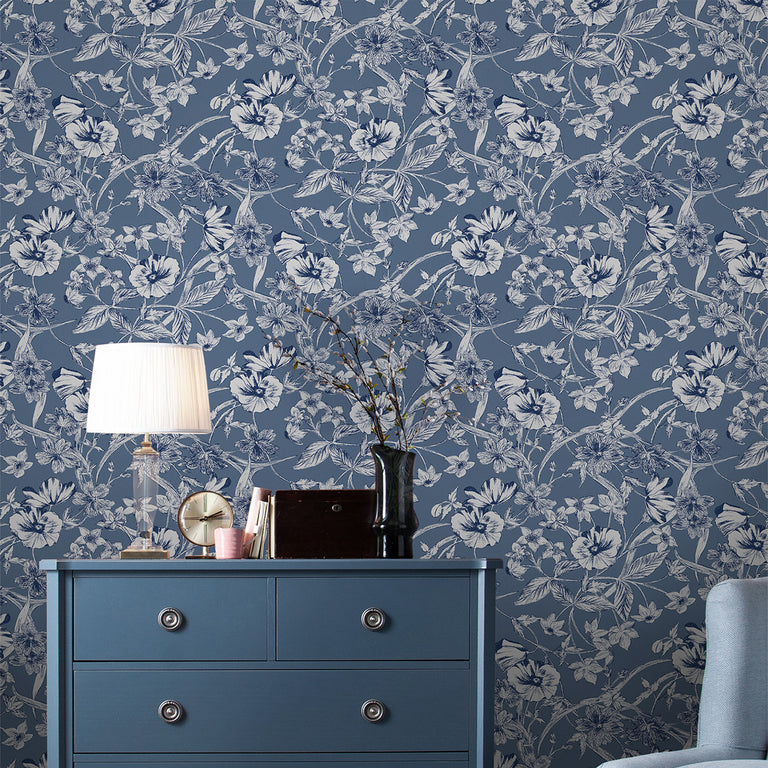 Laura Ashley Wallpaper Summerhill Midnight Blue