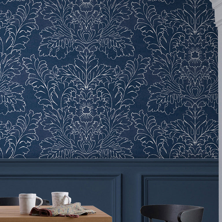 Laura Ashley Wallpaper Silchester Midnight Seaspray Blue