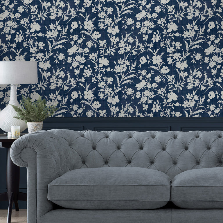 Laura Ashley Wallpaper Rye Midnight Seaspray Blue