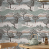 Deer and tree wallpaper in jade green