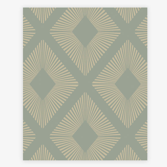 Deco Triangle Sage wallpaper with rose gold triangles