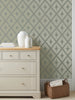 Sage green wallpaper featuring geometric rose gold design