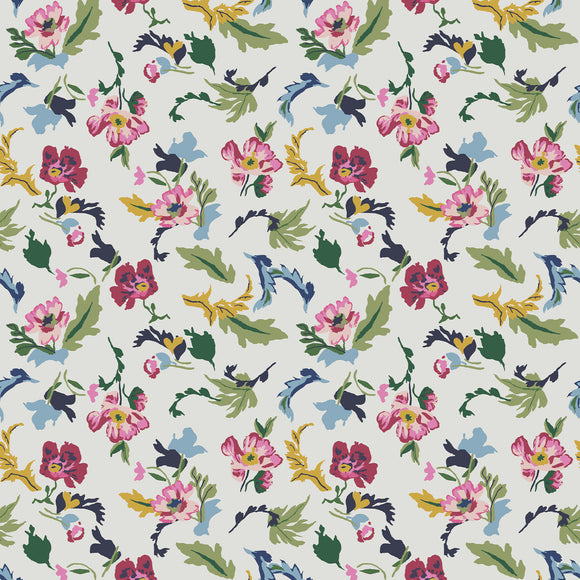 Joules Wallpaper Cambridge Painted Floral Creme with vibrant flower pattern