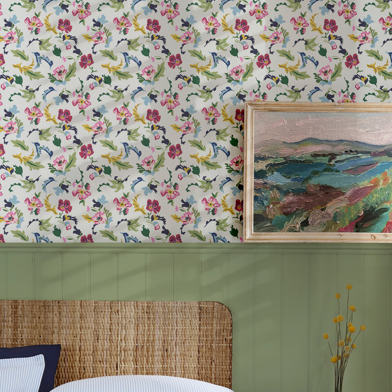 Joules Wallpaper Cambridge Painted Floral Creme