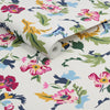 Vibrant tones on Joules Cambridge Painted Floral Creme wallpaper