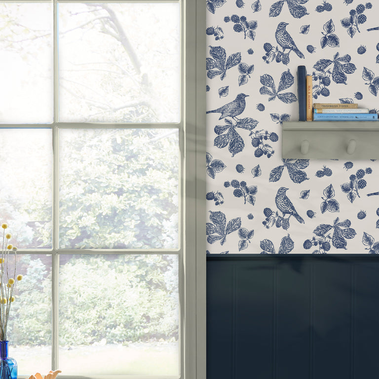 Joules Wallpaper Blackberry Bird Creme