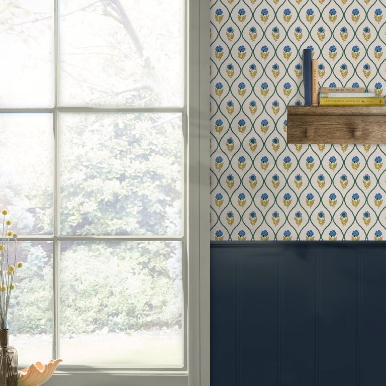 Joules Wallpaper Trellis Floral Creme Gold