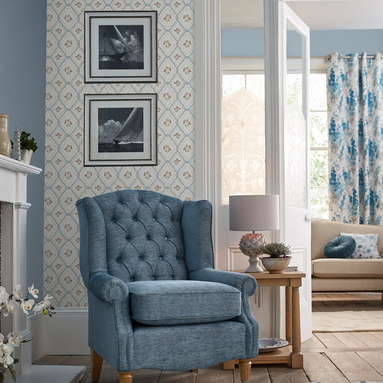 Laura Ashley Wallpaper Pinford Trellis Pale Seaspray Blue