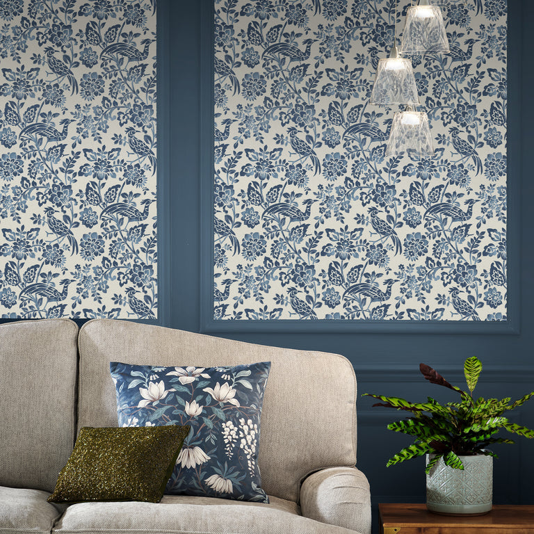 Laura Ashley Wallpaper Adain Palace Dark Seaspray Blue