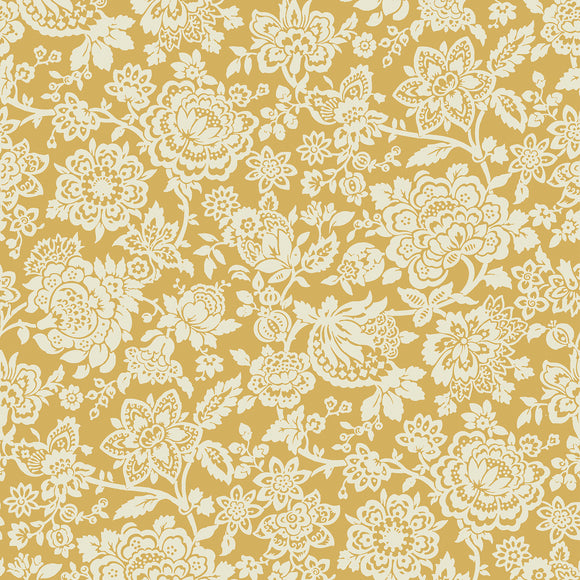 Pale ochre yellow floral wallpaper