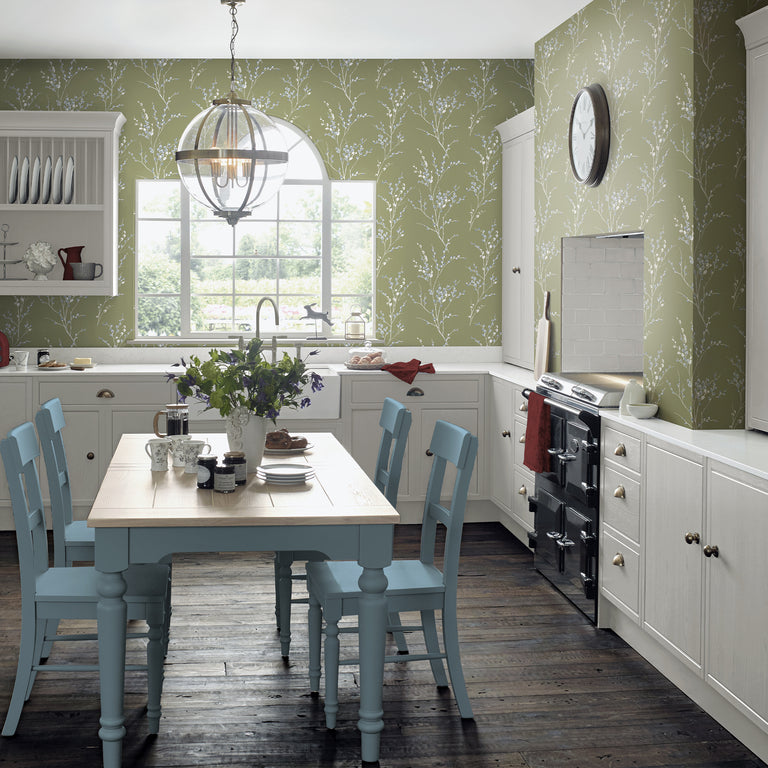 Laura Ashley Wallpaper Pussy Willow Moss Green