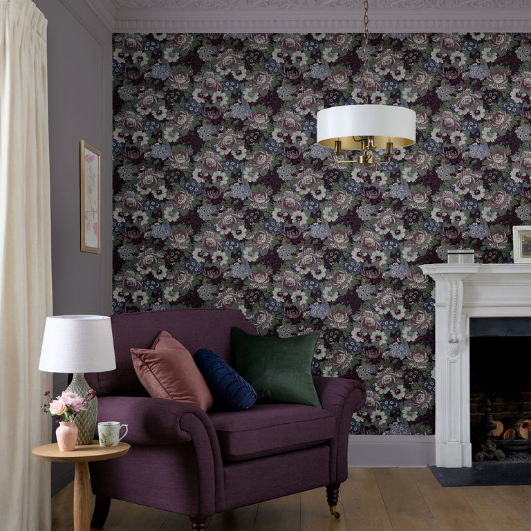 Laura Ashley Wallpaper Honnington Peonies Blackberry Purple
