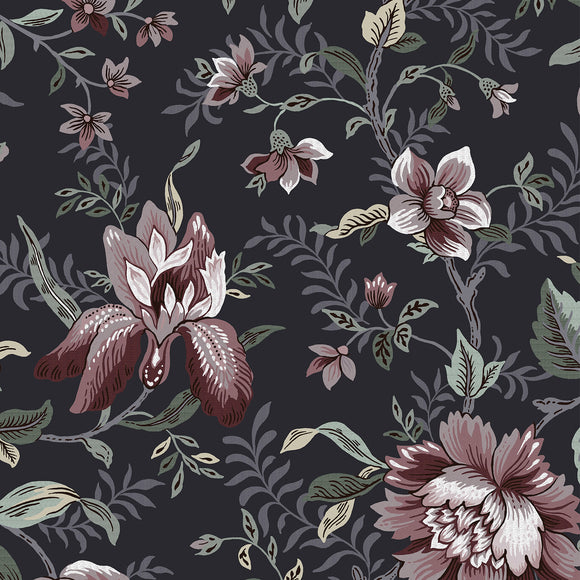 Laura Ashley Edita’s Garden Charcoal Grey wallpaper exotic flowers