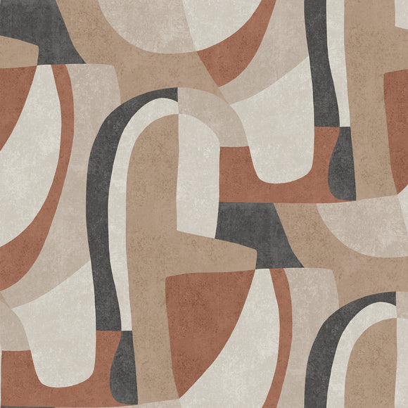 Urban geometric wallpaper with rounded edges and muted brown tones