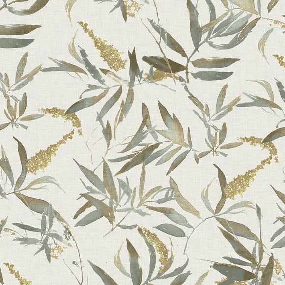 Leaf design wallpaper in Cascade Green with sage color palette for a serene home