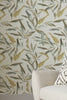 Nature-inspired wallpaper in Cascade Green with a leaf pattern for a calming effect