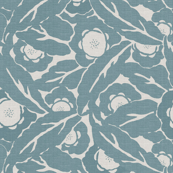 Optimism Floral Blue wallpaper featuring a calming monochromatic blue design