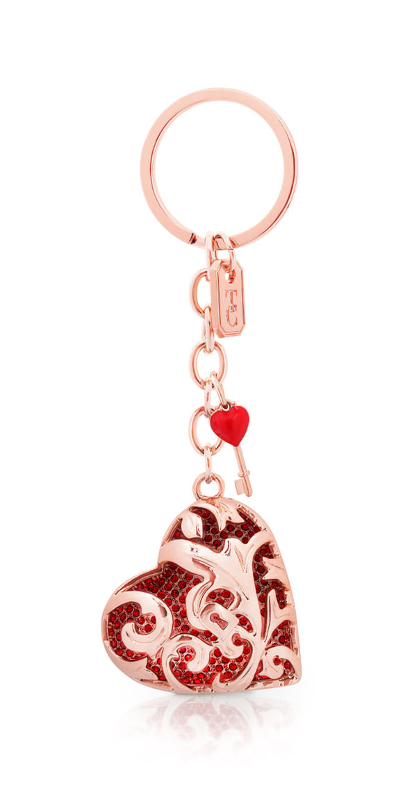 A visual representation of the Tipperary Crystal Rose Gold Heart Keyring, showcasing its elegant heart-shaped design and rose gold finish.