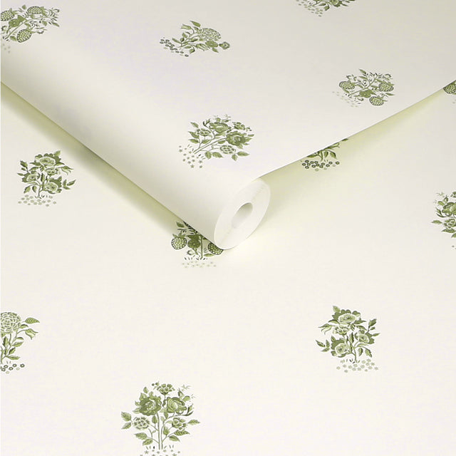 Cath Kidston Kingdom Posey Wallpaper Sage – Classic Cream Background, Cottage Style Wallpaper Roll